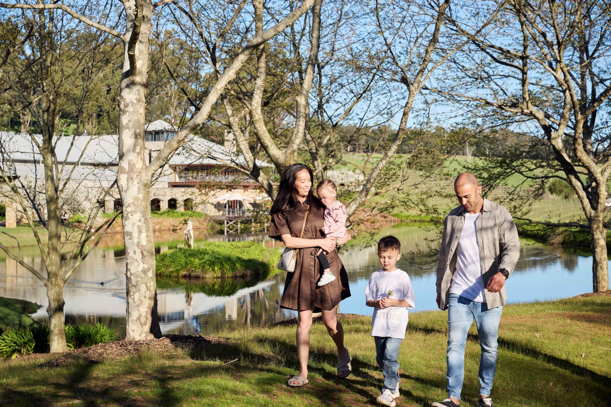 Family enjoying the grounds at the Award-winning Millbrook Winery in Jarrahdale.